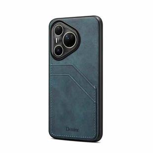 For Huawei Pura 80 Ultra 5G Denior D09 PU Dual Card Slot Back Cover Phone Case(Blue)