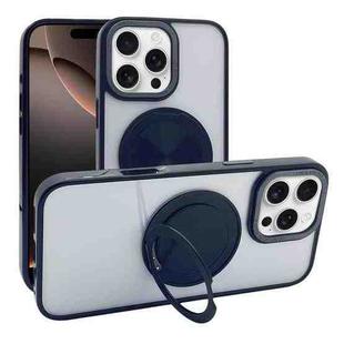 For iPhone 16 Pro Max Semi-Transparent 360 Rotation Holder MagSafe Phone Case(Black)