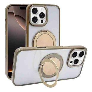 For iPhone 16 Pro Semi-Transparent 360 Rotation Holder MagSafe Phone Case(Desert Gold)