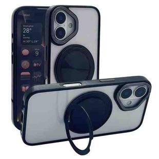 For iPhone 16 Semi-Transparent 360 Rotation Holder MagSafe Phone Case(Black)