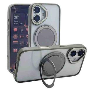 For iPhone 16 Semi-Transparent 360 Rotation Holder MagSafe Phone Case(Grey)
