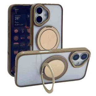 For iPhone 16 Semi-Transparent 360 Rotation Holder MagSafe Phone Case(Desert Gold)