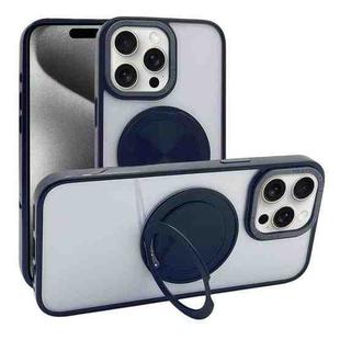 For iPhone 15 Pro Semi-Transparent 360 Rotation Holder MagSafe Phone Case(Black)