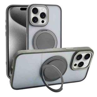 For iPhone 15 Pro Semi-Transparent 360 Rotation Holder MagSafe Phone Case(Grey)