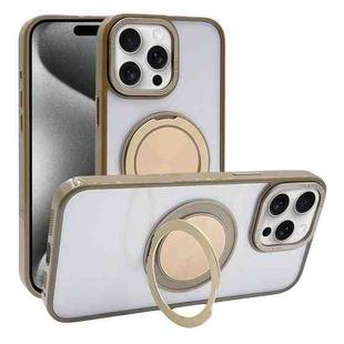 For iPhone 15 Pro Semi-Transparent 360 Rotation Holder MagSafe Phone Case(Desert Gold)
