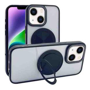 For iPhone 15 Plus / 14 Plus Semi-Transparent 360 Rotation Holder MagSafe Phone Case(Black)