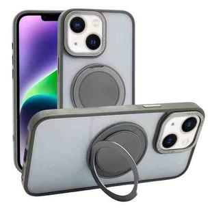 For iPhone 15 Plus / 14 Plus Semi-Transparent 360 Rotation Holder MagSafe Phone Case(Grey)