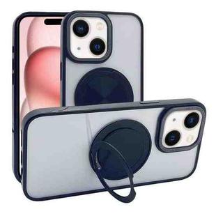 For iPhone 15 Semi-Transparent 360 Rotation Holder MagSafe Phone Case(Black)