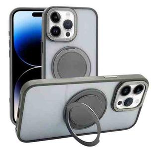 For iPhone 14 Pro Max Semi-Transparent 360 Rotation Holder MagSafe Phone Case(Grey)