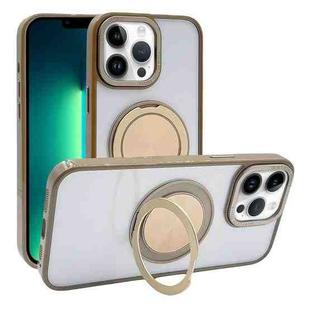 For iPhone 13 Pro Max Semi-Transparent 360 Rotation Holder MagSafe Phone Case(Desert Gold)