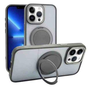 For iPhone 13 Pro Semi-Transparent 360 Rotation Holder MagSafe Phone Case(Grey)