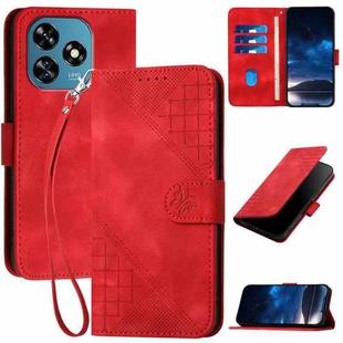 For Oukitel C51 Grid Butterfly Embossed Pattern Leather Phone Case with Lanyard(Red)