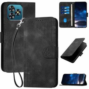 For Oukitel C53 Grid Butterfly Embossed Pattern Leather Phone Case with Lanyard(Black)