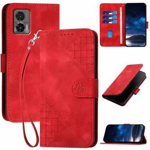 For Motorola Edge 30 Neo Grid Butterfly Embossed Pattern Leather Phone Case with Lanyard(Red)