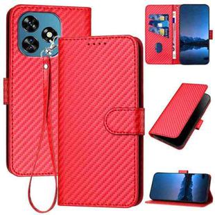 For Oukitel C51 YX0070 Carbon Fiber Buckle Leather Phone Case with Lanyard(Red)