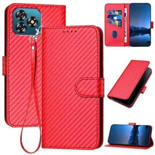 For Oukitel C53 YX0070 Carbon Fiber Buckle Leather Phone Case with Lanyard(Red)