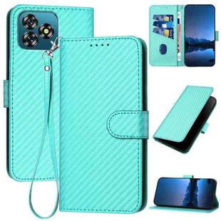 For Oukitel C53 YX0070 Carbon Fiber Buckle Leather Phone Case with Lanyard(Light Blue)
