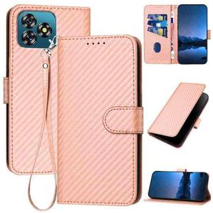 For Oukitel C53 YX0070 Carbon Fiber Buckle Leather Phone Case with Lanyard(Pink)