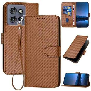 For Motorola Edge 50 Neo YX0070 Carbon Fiber Buckle Leather Phone Case with Lanyard(Coffee)