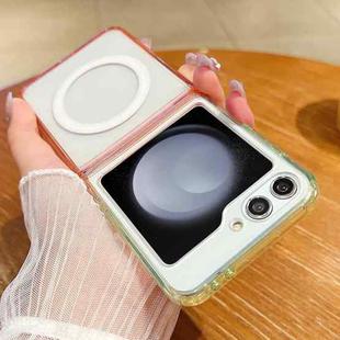 For Samsung Galaxy Z Flip5 Contrast Color Gradient Transparent MagSafe Phone Case(Fluorescent Green + Light Pink)