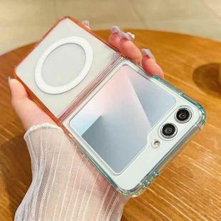 For Samsung Galaxy Z Flip6 Contrast Color Gradient Transparent MagSafe Phone Case(Blue Green + Pink)