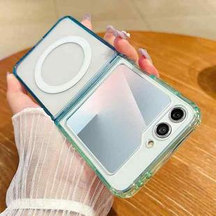 For Samsung Galaxy Z Flip6 Contrast Color Gradient Transparent MagSafe Phone Case(Green + Blue)