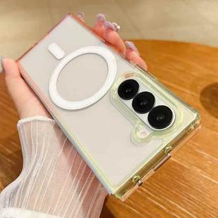 For Samsung Galaxy Z Fold6 Contrast Color Gradient Transparent MagSafe Phone Case(Fluorescent Green + Light Pink)