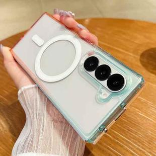 For Samsung Galaxy Z Fold6 Contrast Color Gradient Transparent MagSafe Phone Case(Blue Green + Pink)