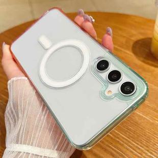 For Samsung Galaxy S25 5G Contrast Color Gradient Transparent MagSafe Phone Case(Blue Green + Pink)