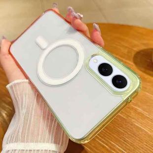 For Samsung Galaxy S25 Edge 5G Contrast Color Gradient Transparent MagSafe Phone Case(Fluorescent Green + Light Pink)
