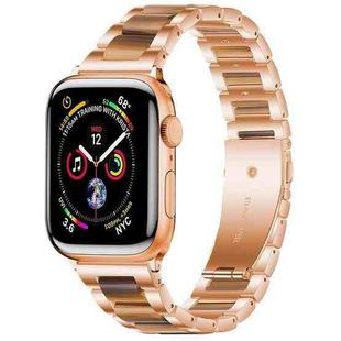 For Apple Watch 42 / 44 / 45 / 46 / 49mm xDfind Three Beads Metal Resin Watch Band(Rose Gold Brown)