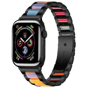 For Apple Watch 42 / 44 / 45 / 46 / 49mm xDfind Three Beads Metal Resin Watch Band(Black Rainbow)