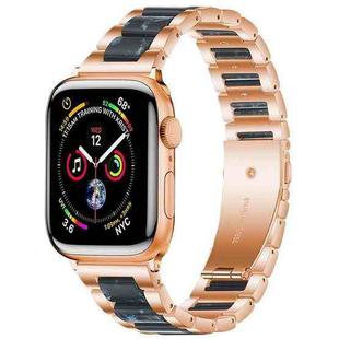For Apple Watch 38 / 40 / 41 / S10 42mm xDfind Three Beads Metal Resin Watch Band(Rose Gold Blue)