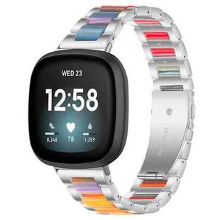 For Fitbit Versa 4 / 3 / Sense 2 / Sense xDfind Three Beads Metal Resin Watch Band(Silver Rainbow)