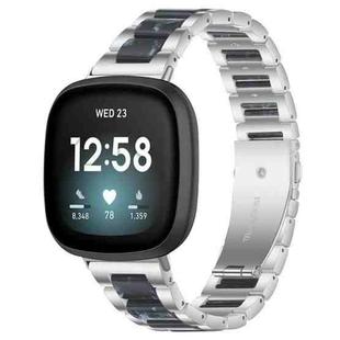 For Fitbit Versa 4 / 3 / Sense 2 / Sense xDfind Three Beads Metal Resin Watch Band(Silver Blue)