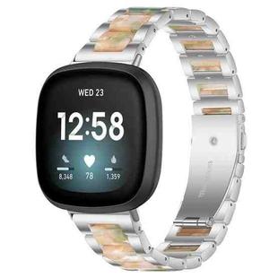 For Fitbit Versa 4 / 3 / Sense 2 / Sense xDfind Three Beads Metal Resin Watch Band(Silver Green)