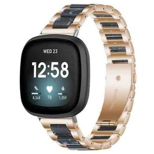 For Fitbit Versa 4 / 3 / Sense 2 / Sense xDfind Three Beads Metal Resin Watch Band(Rose Gold Blue)