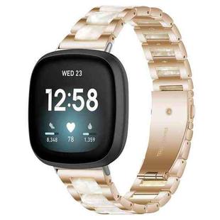 For Fitbit Versa 4 / 3 / Sense 2 / Sense xDfind Three Beads Metal Resin Watch Band(Rose Gold White)