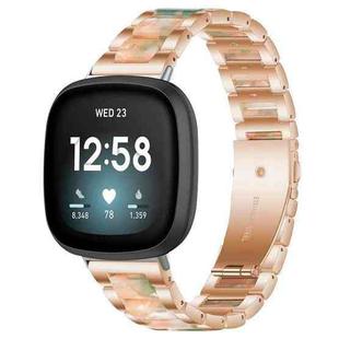 For Fitbit Versa 4 / 3 / Sense 2 / Sense xDfind Three Beads Metal Resin Watch Band(Rose Gold Green)