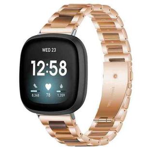 For Fitbit Versa 4 / 3 / Sense 2 / Sense xDfind Three Beads Metal Resin Watch Band(Rose Gold Brown)