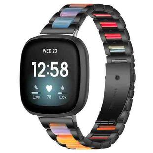For Fitbit Versa 4 / 3 / Sense 2 / Sense xDfind Three Beads Metal Resin Watch Band(Black Rainbow)