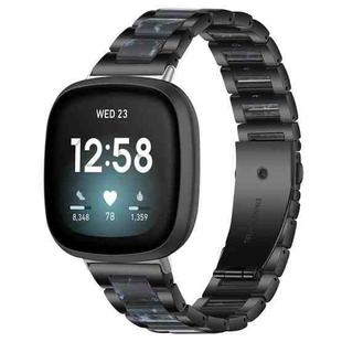 For Fitbit Versa 4 / 3 / Sense 2 / Sense xDfind Three Beads Metal Resin Watch Band(Black Blue)