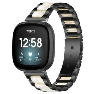 For Fitbit Versa 4 / 3 / Sense 2 / Sense xDfind Three Beads Metal Resin Watch Band(Black White)