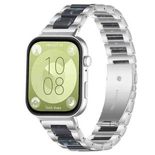 For Huawei Watch Fit4 / Fit4 Pro / Fit3 xDfind Three Beads Metal Resin Watch Band(Silver Blue)