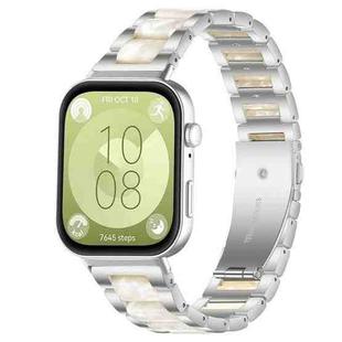 For Huawei Watch Fit4 / Fit4 Pro / Fit3 xDfind Three Beads Metal Resin Watch Band(Silver White)