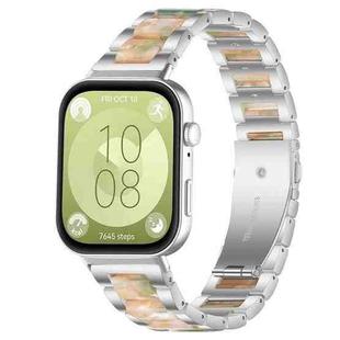 For Huawei Watch Fit4 / Fit4 Pro / Fit3 xDfind Three Beads Metal Resin Watch Band(Silver Green)