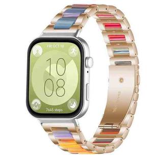 For Huawei Watch Fit4 / Fit4 Pro / Fit3 xDfind Three Beads Metal Resin Watch Band(Rose Gold Rainbow)