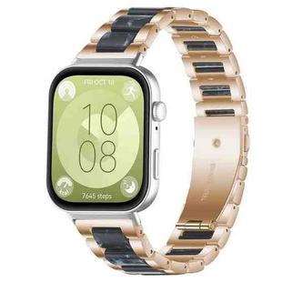 For Huawei Watch Fit4 / Fit4 Pro / Fit3 xDfind Three Beads Metal Resin Watch Band(Rose Gold Blue)