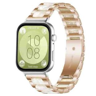 For Huawei Watch Fit4 / Fit4 Pro / Fit3 xDfind Three Beads Metal Resin Watch Band(Rose Gold White)