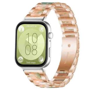For Huawei Watch Fit4 / Fit4 Pro / Fit3 xDfind Three Beads Metal Resin Watch Band(Rose Gold Green)